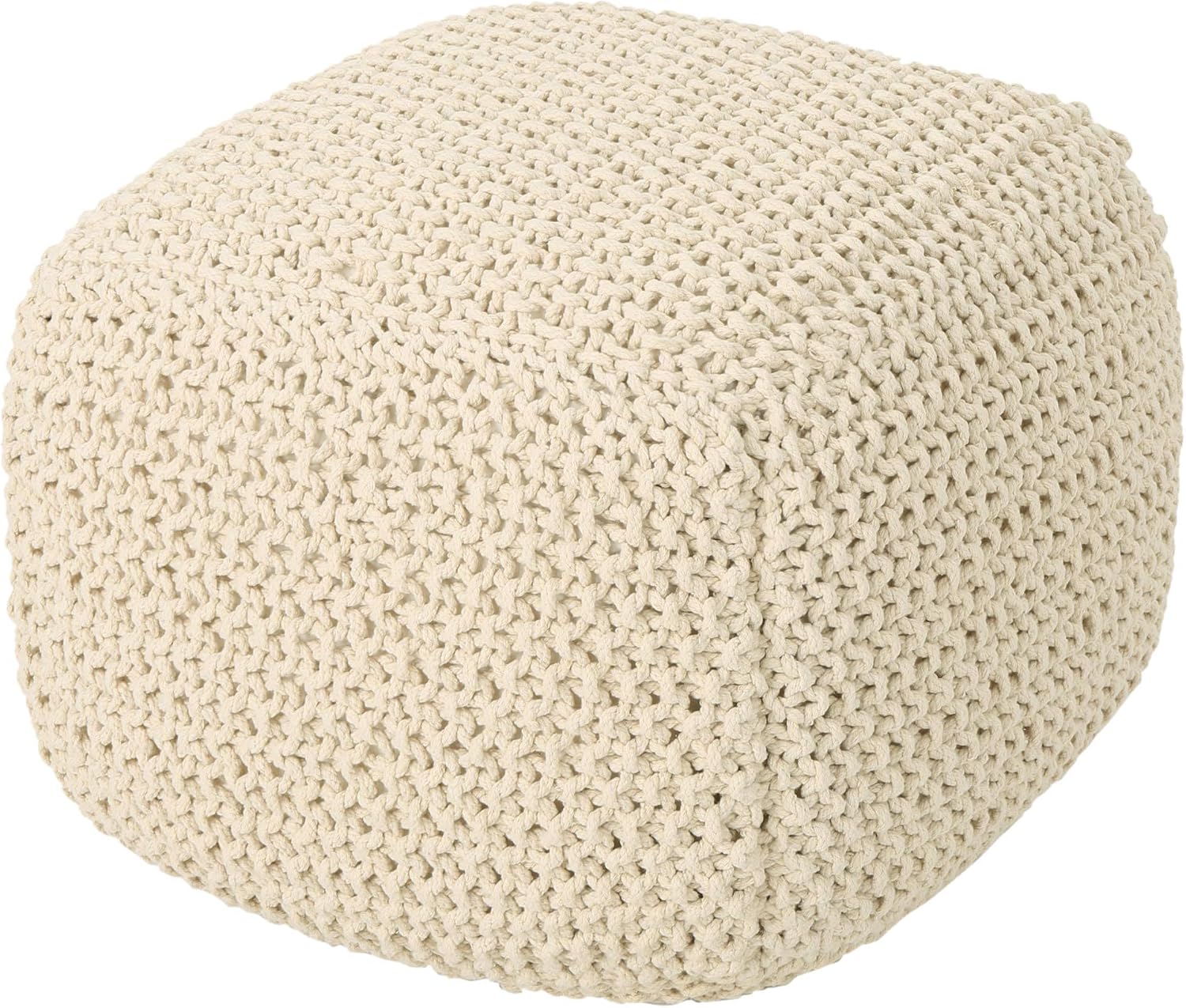 Christopher Knight Home Knox Knitted Cotton Pouf, Beige