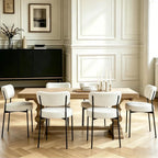 Boucle Dining Chair Set of 4, Mid Century Modern Upholstered Kitchen Chairs with Curved Backrest & Black Metal Legs, Round Dining Room Chairs, White