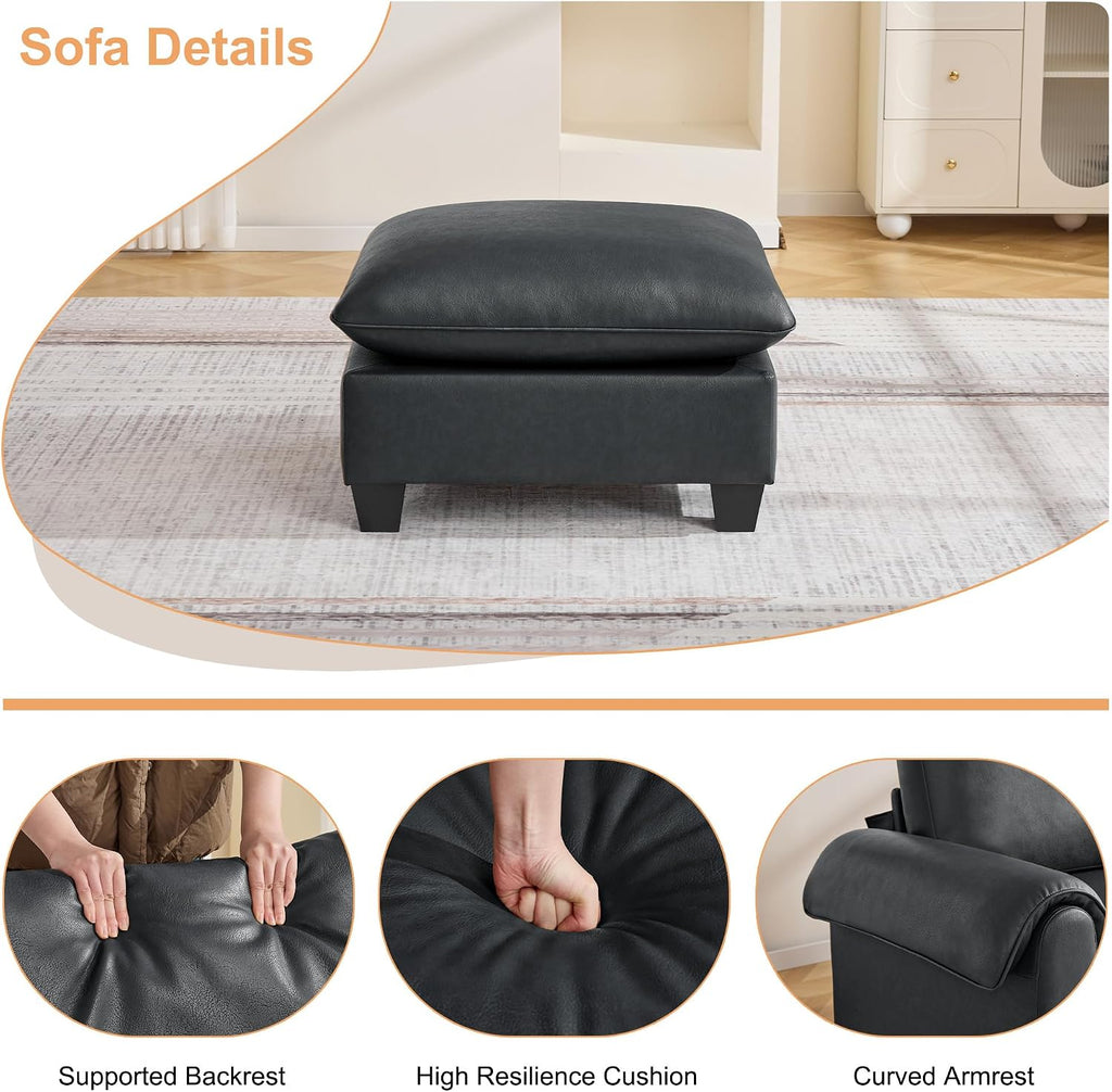 31.5" Faux Leather Large Square Ottoman, Oversized Upholstered Footrest for Living Room, Bedroom, Entryway, Black