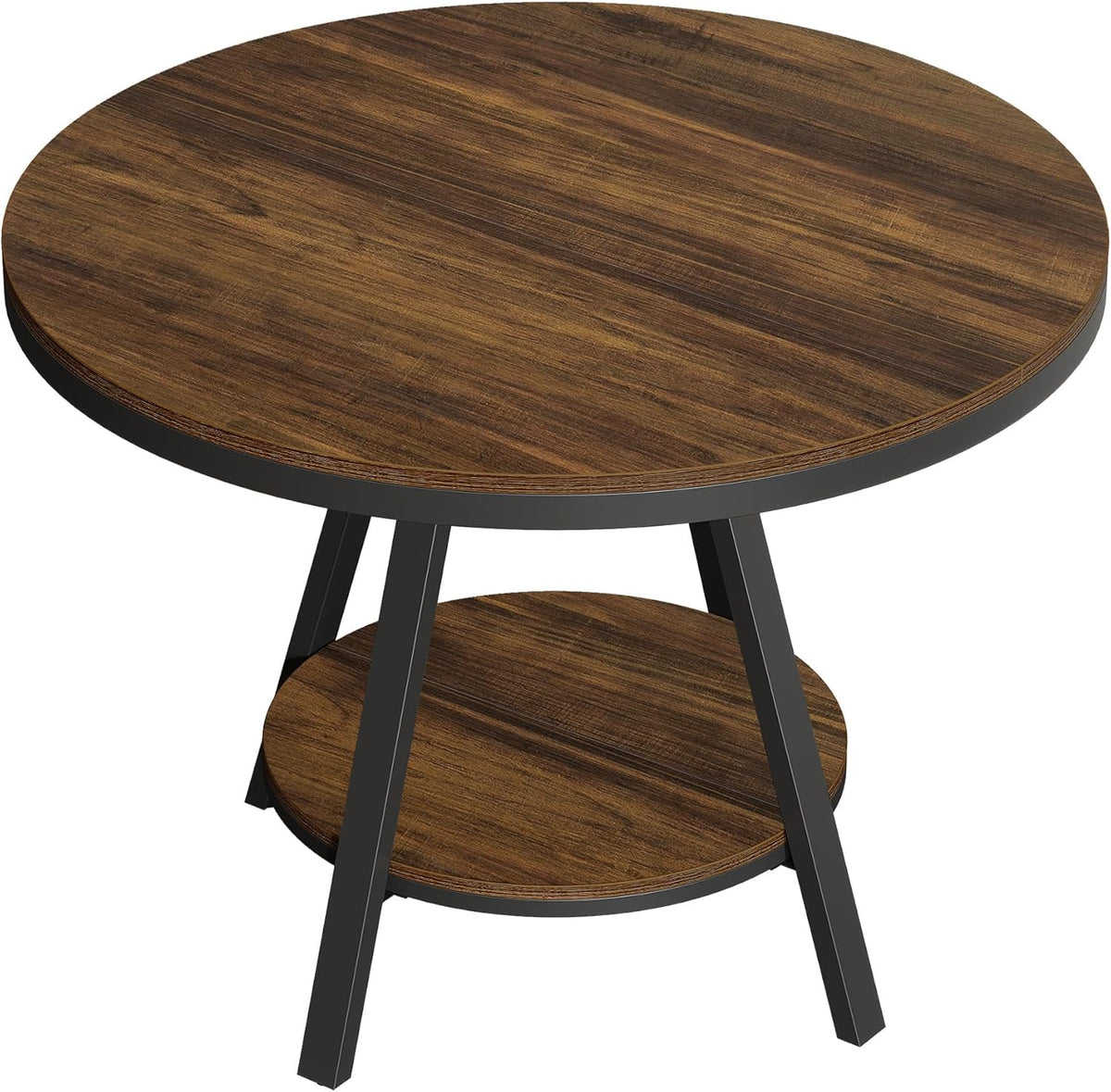 Tribesigns 2-Tier Industrial Round Dining Table, Small Kitchen Dinner Table for 2-4 People, 35-Inch Circle Wood Kitchen & Dining Room Furniture with Sturdy Metal Leg, Rustic Brown