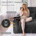 Dreamzie 65'' Convertible Sleeper Sofa Bed with Swivel Side Table, Chenille Pull Out Couch for Living Room, Loveseat Sleeper Couch with Hidden Storage Space | Charging Port | Cup Holders, Grey