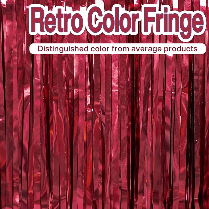 PartyWoo Red Streamers Fringe Curtain Backdrop 2pcs 8.2 ft Red Tinsel Foil Backdrop for Birthday Graduation Bachelorette Citizenship Strawberry Cherry Casino Movie Marry Me Theme Party Decorations