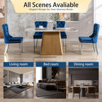 Dining Room Chairs Set of 4, Tufted Velvet Chairs with Modern Stainless Steel Legs, Rivet Trim Metal Pull Ring Large Back for Kitchen Dining Room Restaurant, Blue