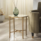 SAFAVIEH Couture Collection Tauri Brass Metal Glass Top Round Accent Table (Fully Assembled)