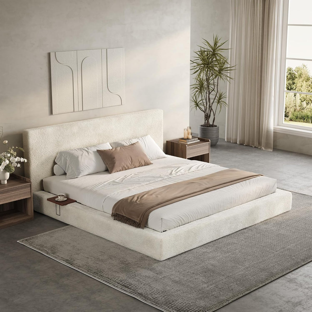 VMU King Size Upholstered Platform Bed Frame with Headboard for Bedroom