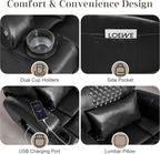AHMED Dual Motor Power Swivel Rocker Recliner Chair, Faux Leather, Black | Electric Glider Rocking Chair, Massage & Heat, Cup Holders, LED Lights, USB A/USB C Ports