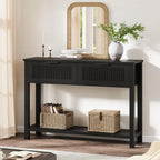 GAOMON Farmhouse Entryway Table with 2 Drawers, 43 Inch Wood Fluted Console Table with Shelf, 2 Tier Sofa Table with Storage for Living Room, Foyer Tables for Entryway-Black