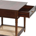 Creative Co-Op Maxwelton Solid Wood End Table with Drawer and Woven Cane Storage Shelf, Dark Chestnut and Natural
