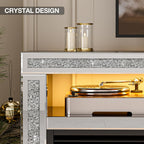 IKIFLY Mirrored Fireplace TV Stand for 65+ inch TV, Silver TV Console Table with Crushed Diamond and LED, Modern Media Entertainment Center for Living Room Remote Control