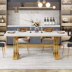 Tribesigns 63-Inch Rectangular Dining Table for 4 to 6, Modern Kitchen Table with Stylish Metal Legs, Large Dinner Tables for Dining Room, Only Table (Faux Marble White+Gold)