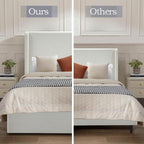 GDFStudio Queen Size Upholstered Wingback Bed with 54" Tall Headboard, Modern Minimalist Design Platform Bed, Textured Canvas Chenille, Easy Assembly, Sturdy Frame, Box Spring Required, Ivory