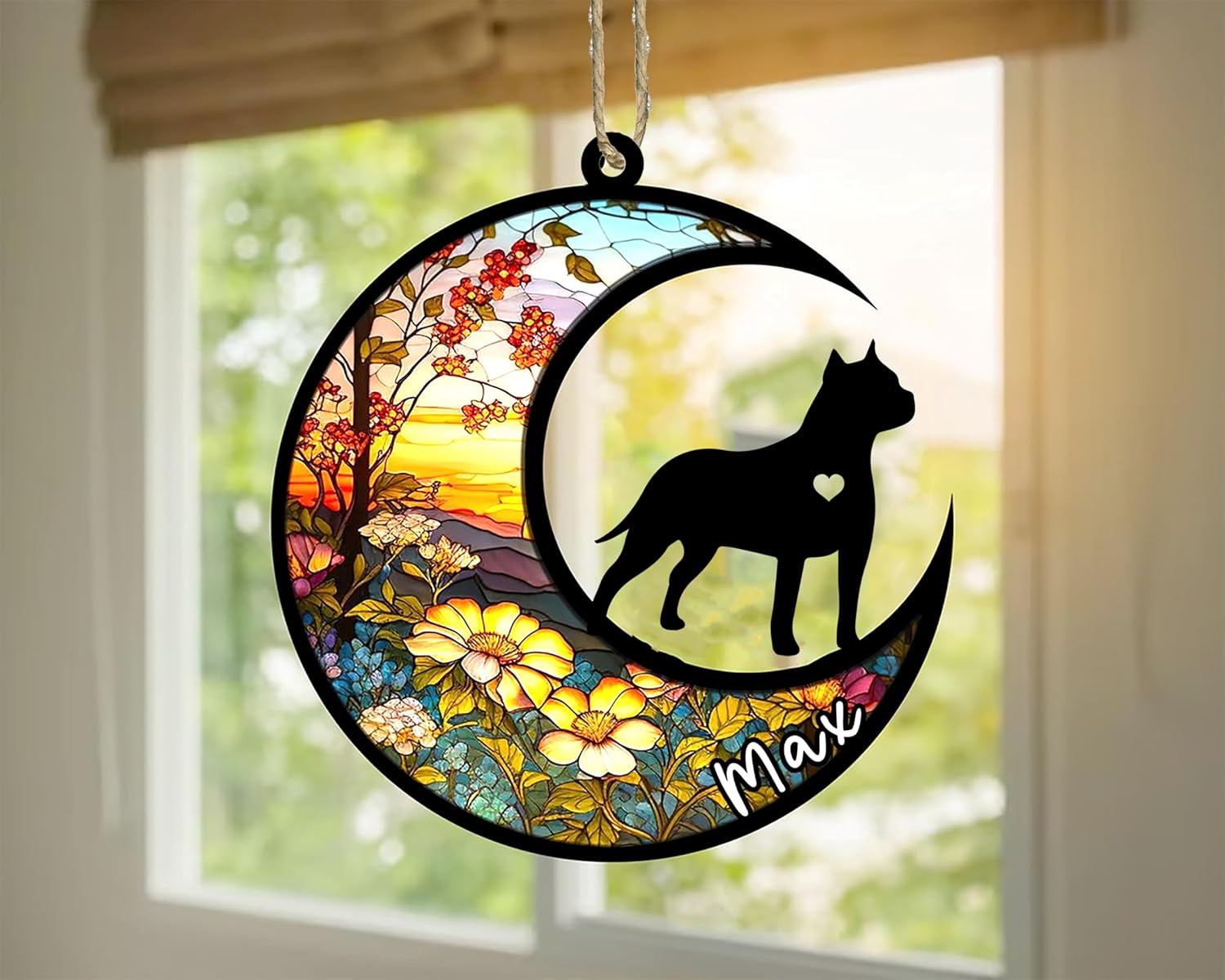 Personalized Dog Memorial, Custom Name American Staffordshire Terrier Dog Christmas Ornament, Custom Breeds, Pet Loss Light Catcher, Gifts for Lovers Loss of Pet Sympathy on Mothers Day Christmas