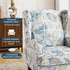 EROMMY Floral Accent Chair, Comfortable High Back Upholstered Armchair with Solid Wood Legs, Leisure Single Sofa Chair for Living Room, Home Office, Bedroom, Blue Floral