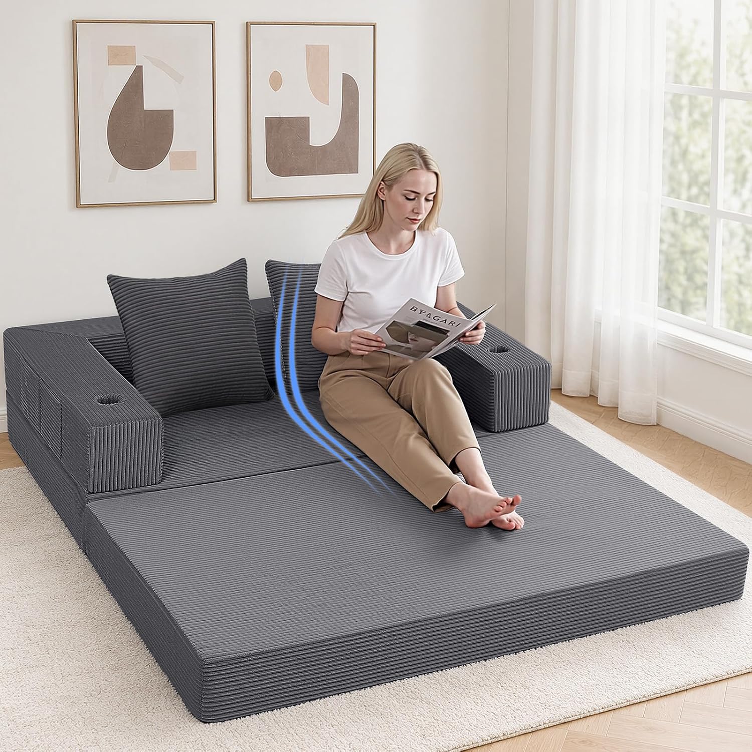 COMAX Futon Sofa Bed, Convertible Sofa Bed, Folding Couches | Low-Profile Small Couch for Living Room, 11.8" H Low Seat 59" Foldable Floor Sofa Lounge Space‑Saving