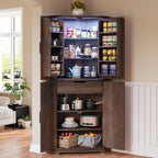 Dripex 71" Corner Cabinet Brown, Farmhouse Kitchen Pantry Cabinet with Doors Storage & Adjustable Shelves, Tall Corner Storage Cabinet with LED Light, Food Pantry for Living Room, Dining Room