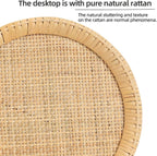 Drink Table，Rattan Round Small Side Table for Small Spaces, Boho Circle End Table Coffee Table with Solid Wood Leg for Living Room, Pedestal Table for Bedroom, Corners