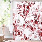 MitoVilla Red Spring Floral Shower Curtain, Modern Plants Botanical Fabric Cloth Shower Curtains for Chic Elegant Bathroom Decor, Summer Watercolor Eucalyptus Leaf, 72x72