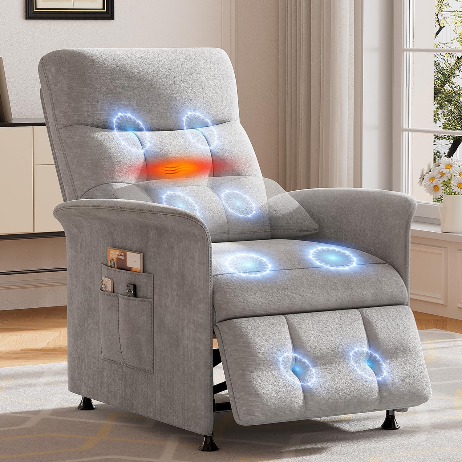 Power Recliner Chair with Heat & Massage, Electric Recliner for Elderly