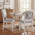 Farmhouse Dining Chairs Set of 2 Upholstered Kitchen Chairs with Cross Back Armless Wooden Side Chairs for Dining Room, Living Room, Reception (Grey Linen + White Frame)