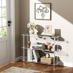 Acrylic Clear Console Table for Entryway, 3-Tier Sofa Table Bookshelf, Low Bookcase with Open Storage Shelves, (Clear, 31.5"×11.8“×28.6”)