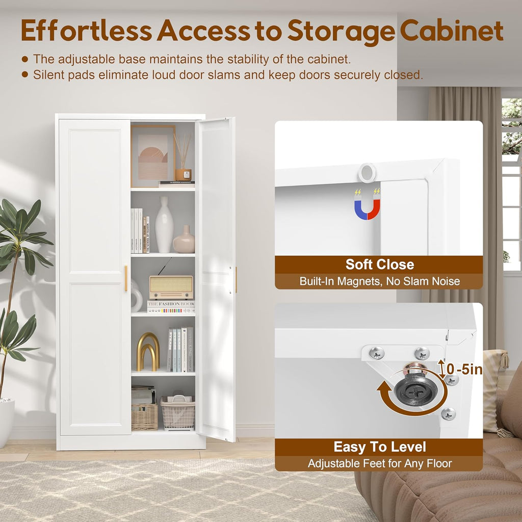UNICOLY 71" Kitchen Pantry Cabinet, Pantry Storage Cabinet with Doors and 4 Shelves, Metal Storage Cabinets for Kitchens, Living Room, Dinning Room, Assembly Required, White