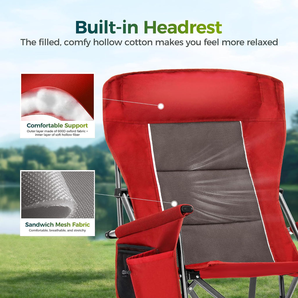 ALPHA CAMP Oversized Folding Camping Chairs for Adults High Backrest Heavy Duty Lawn Chairs Support 500 LBS Portable Camp Chairs with Cup Holders Large Side Pocket Outdoor Chair
