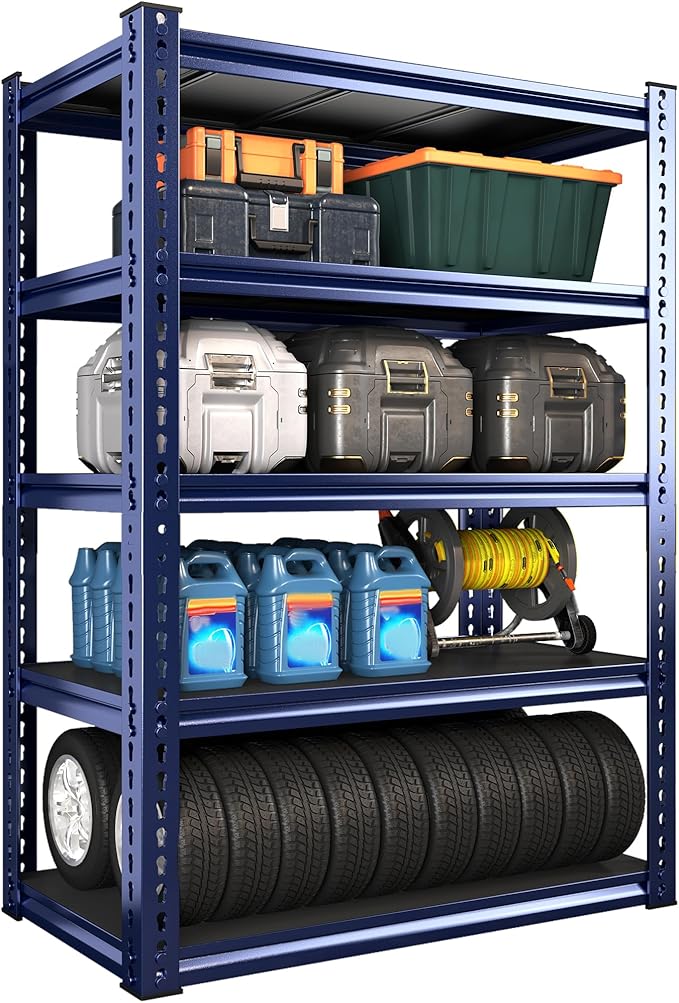 REIBII Garage Shelving 72" H Storage Shelves Sturdy Metal Shelves Heavy Duty 5 Tier Metal Shelving for Kitchen Closet Basement Warehouse 72" H x 32" W x 17.1" D Blue