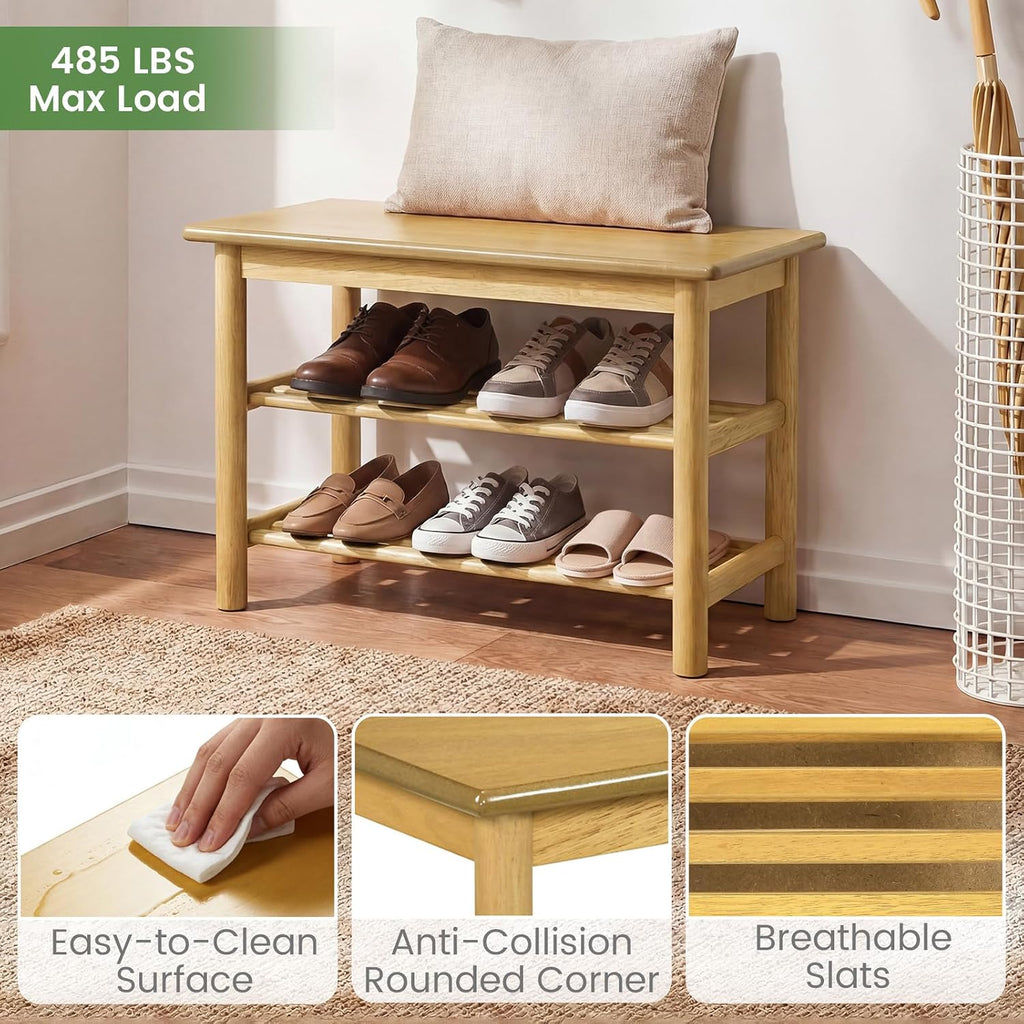 Giantex Shoe Rack Bench, 3-Tier Entryway Bench with Slat Shelves, Wooden Shoe Storage Organizer for Living Room, Front Door, Bedroom, Holds up to 485 lbs, 12 x 24 x 17 Inches