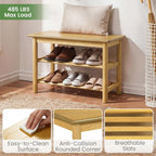 Giantex Shoe Rack Bench, 3-Tier Entryway Bench with Slat Shelves, Wooden Shoe Storage Organizer for Living Room, Front Door, Bedroom, Holds up to 485 lbs, 12 x 24 x 17 Inches