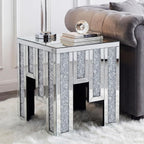 Crushed Diamond Side Table, Mirrored Accent End Table & Sofa Table for Living Room, Luxury Bling Crystal Nightstand, Fully Assembled Drop-Tested Packaging for Bedroom, Entryway
