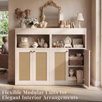 Rattan Bathroom Storage Cabinet, Freestanding Floor Organizer with Anti-Tip Devices and Adjustable Shelf, Kitchen Pantry for Living Room, Dining Room, White