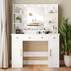 Wodeer Makeup Vanity Desk with Mirror and Lights, 43" White Vanity Set with 3 Drawers, Power Outlet & Adjustable RGB LED Lights, Dressing Table with Storage Shelf for Women & Girls Bedroom