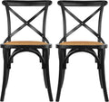 2xhome Wooden X Back Dining Chair | Woven Rattan Seat with Metal Cross Back | Rustic Farmhouse Kitchen Side Chair Fully Assembled (2, Black, Dining)