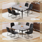 HIPIHOM Expandable Folding Dining Table Set, 55-Inch Round to Square Table with 6 Upholstered Chairs, Metal Frame, for Dining Room or Apartment (Round Table + 6 Black Modern Dining Chairs)