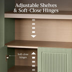 Best Choice Products 72" Tall Arched Pantry Cabinet w/Reeded Doors, 5-Tier Bookshelf, Armoire, Hutch, Bookcase, Storage Cabinet w/Adjustable Shelves, for Dining Room and Livingroom - Sage