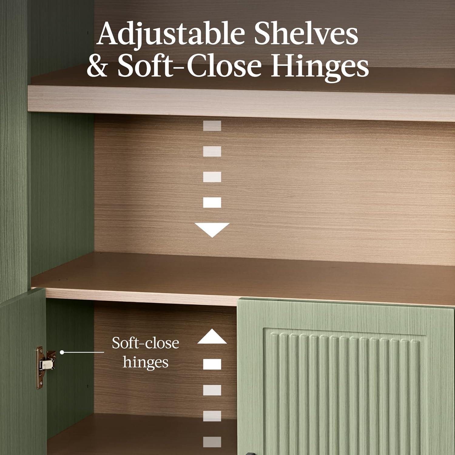 Best Choice Products 72" Tall Arched Pantry Cabinet w/Reeded Doors, 5-Tier Bookshelf, Armoire, Hutch, Bookcase, Storage Cabinet w/Adjustable Shelves, for Dining Room and Livingroom - Sage