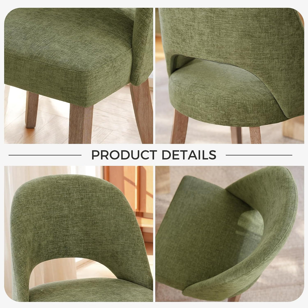 Wooden Dining Chairs Set of 2, Upholstered Modern Chenille Dining Room Chair Kitchen Chairs, Comfy Farmhouse Dinner Chair for Kitchen Dining Room, Green