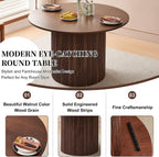 Homedot 47" Round Kitchen Dining Table Walnut for 4 with Veneer Tabletop | Farmhouse Dinner Table Fluted| Two-Part Tabletop| Rustic Circle Dining Table with Wooden Strip Base for Dining Living Room
