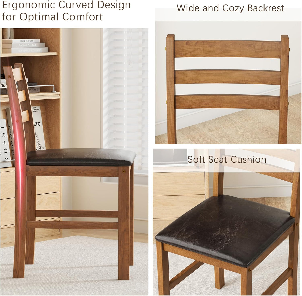 WiberWi Dining Table Set for 4, Solid Wood Kitchen Table and Chairs Set of 4, 43.3” Space-Saving Mid Century Modern Dining Room Table with Upholstered Chairs, Walnut