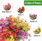 Artificial Flowers Fake Plants for Outdoors Summer Decoration, 13 Bundles Silk Realistic UV Resistant Faux Flowers for Outside Planter Porch Yard Patio Garden Home Indoor, Mix