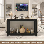 Besiost 47" Farmhouse Wood Entryway Table Narrow Console Table with Storage Behind Couch Sofa Table with Shelves for Entry Way with Open Storage, Easy Assembly, Embossed Wood Grain Black