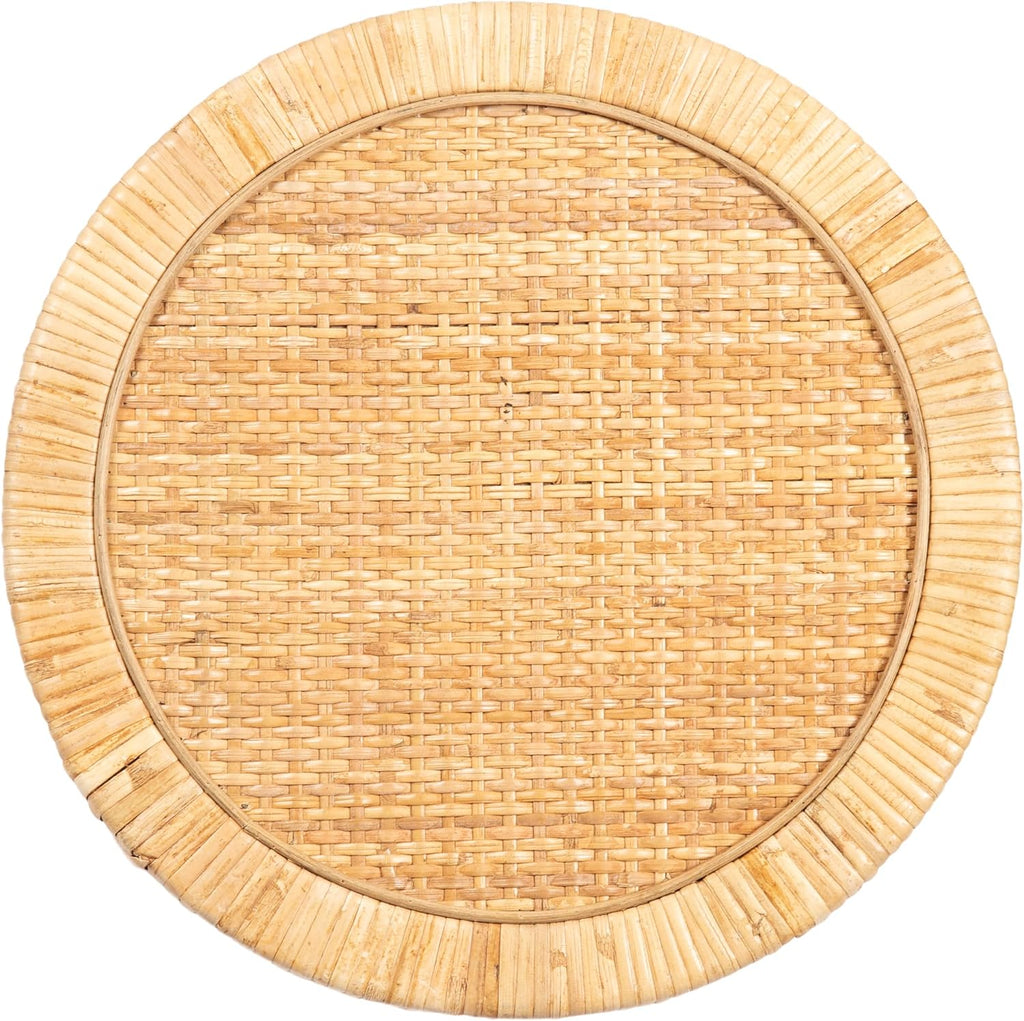 Kate and Laurel Rafina Round Rattan Drink Table, 13 x 13 x 28, Natural Brown, Transitional Boho Circle Wooden Accent Pedestal Table for Indoor Plant Stand or Living Room Decor Accent