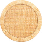 Kate and Laurel Rafina Round Rattan Drink Table, 13 x 13 x 28, Natural Brown, Transitional Boho Circle Wooden Accent Pedestal Table for Indoor Plant Stand or Living Room Decor Accent