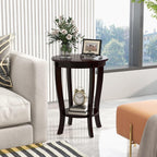 SlickBlue Space-Saving 2-Tier Round End Table with Premium Wood Legs and Floor Protection