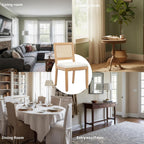 French Country Dining Chairs Set of 8, Beige Modern Kitchen & Dining Room Chairs, Rattan Dining Chair with Linen Upholstered Cushion, Low Cane Back, Wood Legs, Sillas de Comedor (Beige, 8 Pcs)