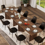 71 inch Rectangular Wood Dining Table for 6-8 People, Modern Fluted Pedestal Kitchen Table, Heavy Duty Waterproof Thickened Tabletop, Farmhouse Long Dinner Table for Home Restaurant, Walnut Brown