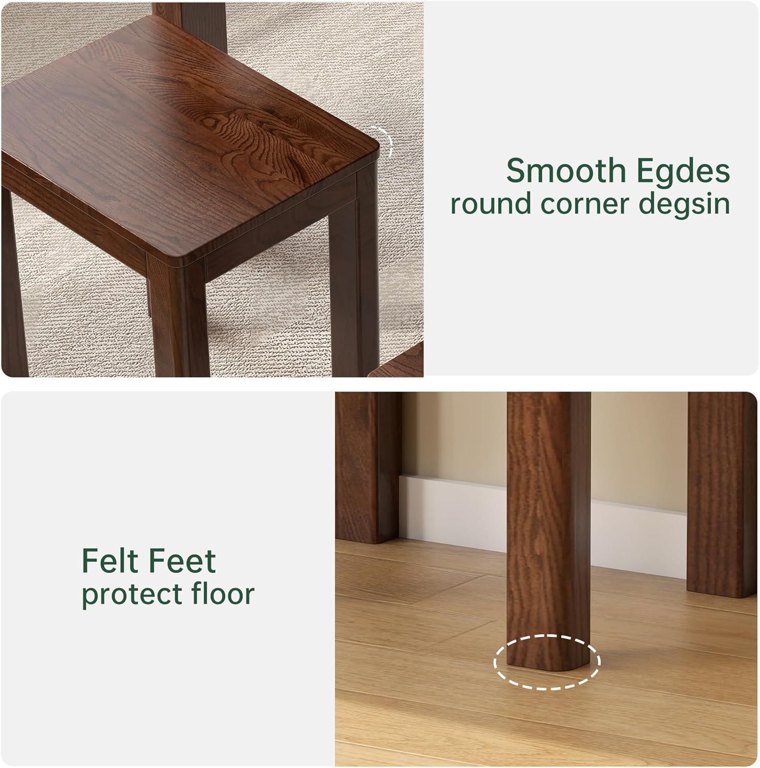 100% Solid Wood End Table for Living Room, Walnut Dining Stools with Round Edges, 17-inch Step Stool Vanity Ottoman Footrest for Dining Room Living Room Entryway