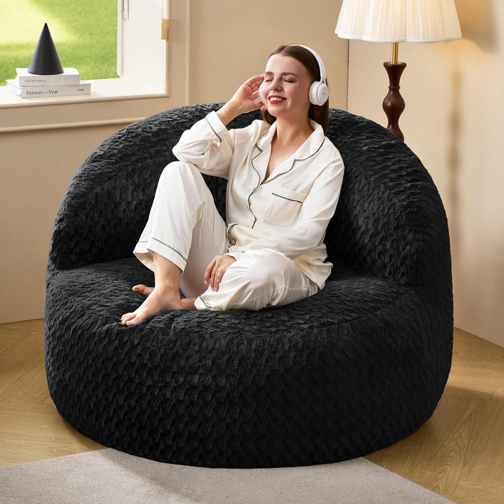 Hobestluk Giant Memory Foam Bean Bag, No-Assembly, Chevron Black Large | High Density Memory Foam, Washable & Removeable Cover, Durable Zipper, Skin Friendly Fabric, Soft Faux Fur, No Assembly