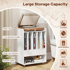 Giantex Record Player Stand, Rolling Turntable Stand with Drawer & Lockable Wheels, Record Player Table Holds Up to 150 Albums, Vinyl Record Storage for Living Room Bedroom, White