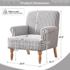 HUIMO Linen Fabric Accent Chair, Mid-Century Modern Upholstered Armchair with Solid Wood Legs, Comfy Reading Club Chair for Living Room Bedroom (1, Dark Grey and White Stripe)